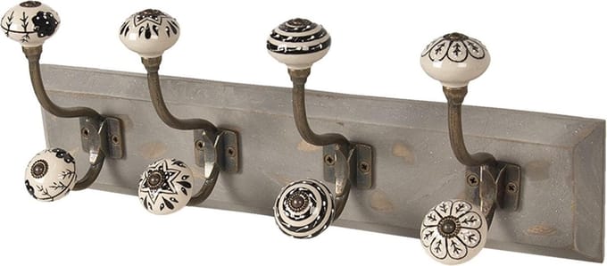Clayre & Eef Wandkapstok 4 Haken 45x10x18 cm Wit Hout