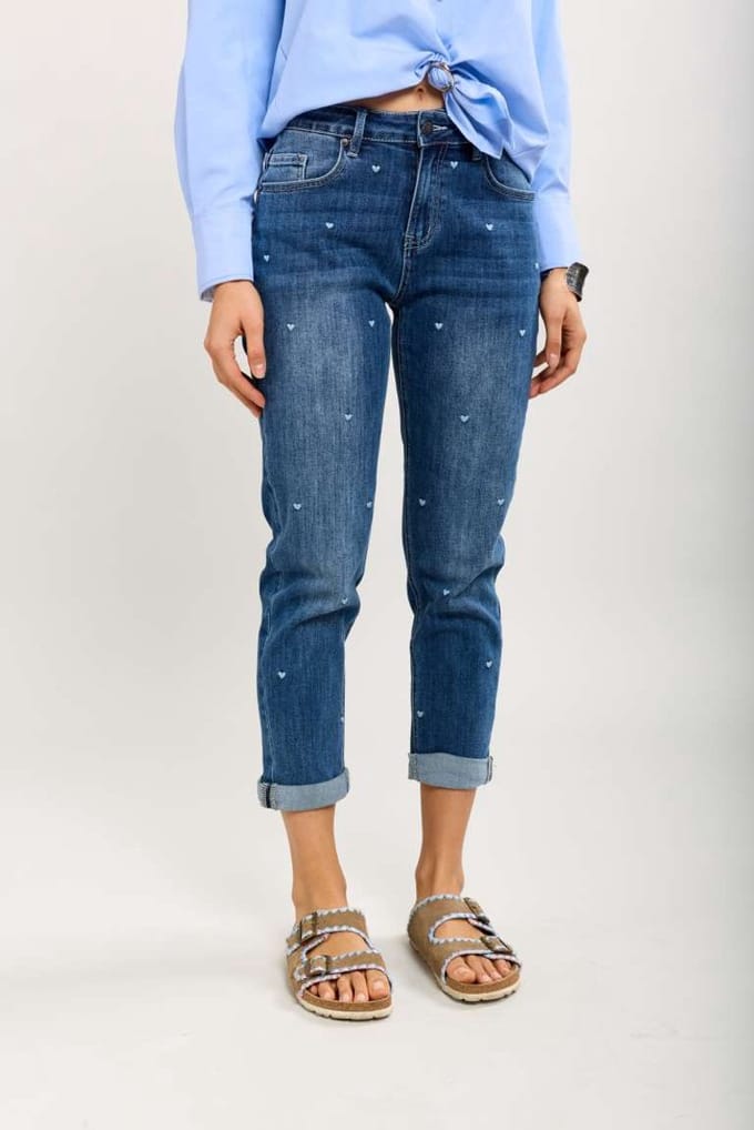Toxik3 - Boyfriend jeans geborduurde hartjes