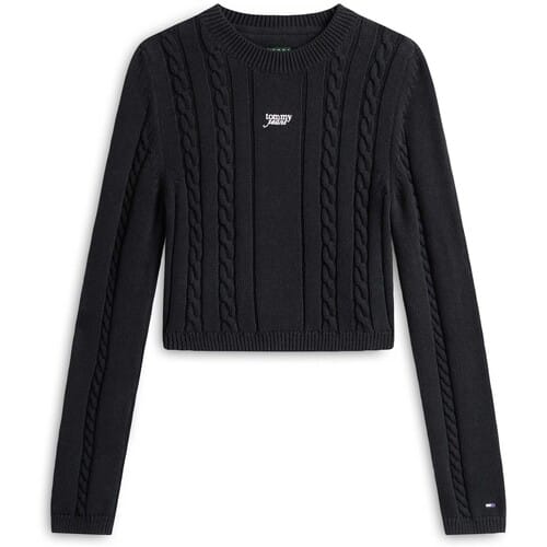 Tommy Hilfiger Cable Script Sweater Black Größe: L | Pullover Outlet | Damen | Schwarz