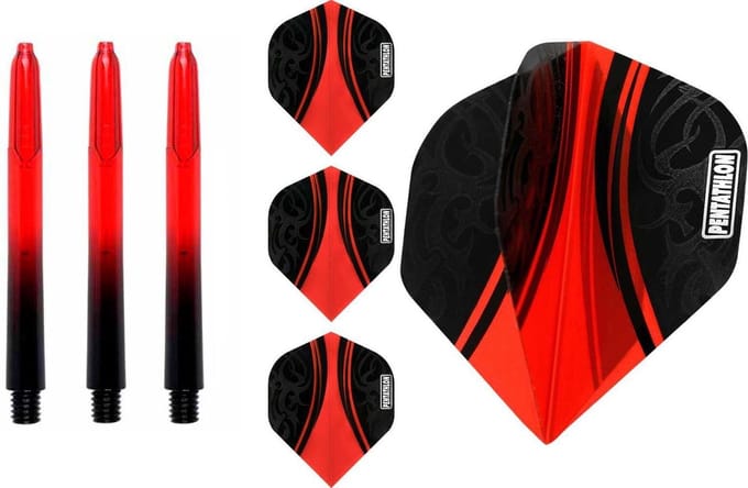 ABC Darts - Dart Flights Pentathlon - Dart flights en Medium Dart Shafts - Rood - 3 sets