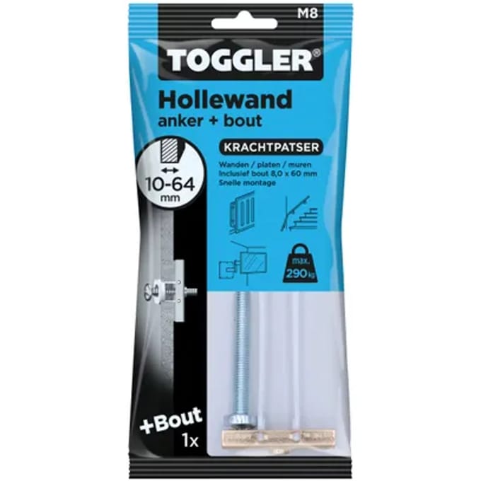 Toggler Hollewandplug M8+b Staal - Diam. 20x60mm - Per Stuk