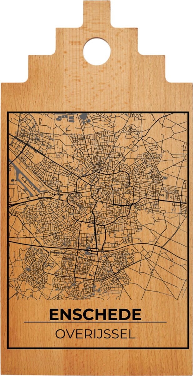 JM Woods - Borrelplank - Serveerplank - Hapjesplank - Kaasplank - Plattegrond - ENSCHEDE - Gepersonaliseerd - Cadeau tip!