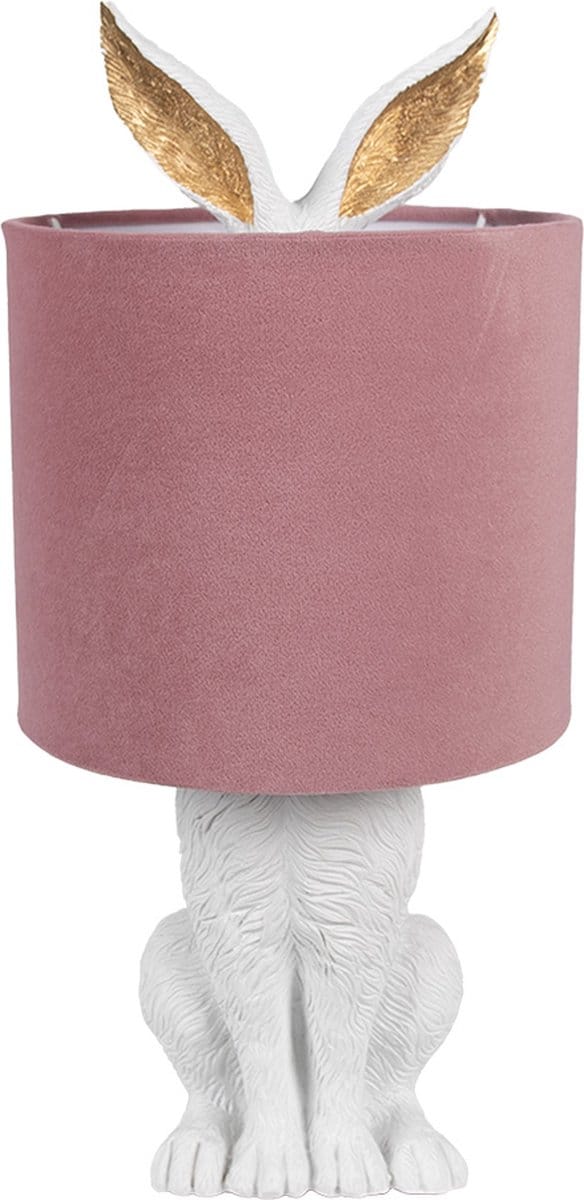 Clayre & Eef Tafellamp Konijn Ø 20x43 cm Wit Roze Polyresin
