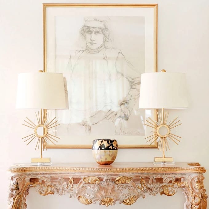 Gilded Nola LED Tafellamp Sun King | 1X E27 Max 60W | Distressed Gold, Cream Shade
