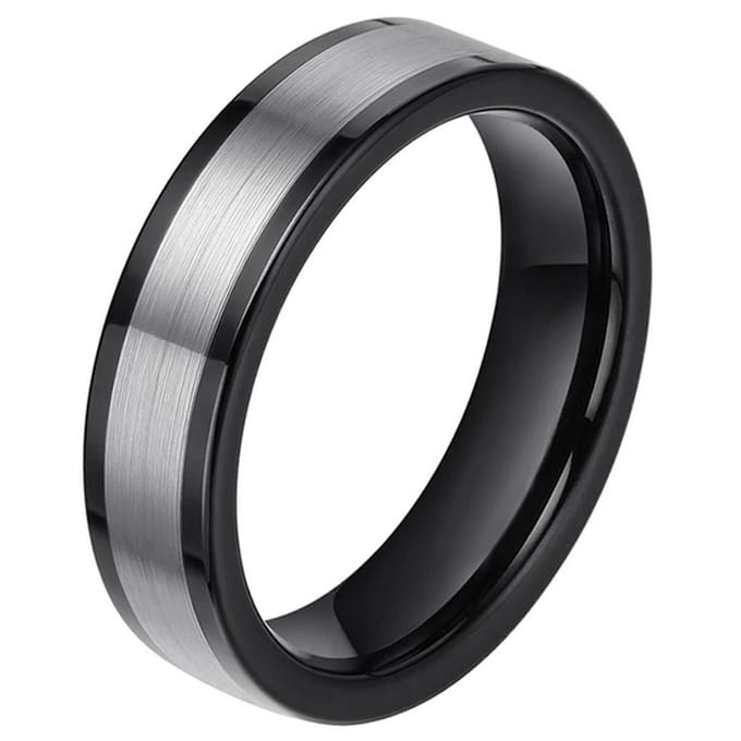 Wolfraam heren ring smal model Zwart Zilverkleurig 6mm-21.5mm