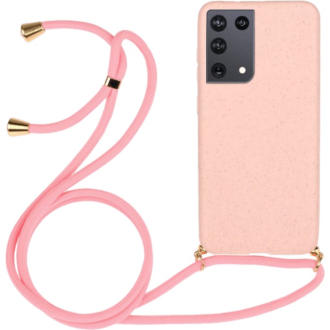 Mocaa Samsung Galaxy S21 Ultra Telefoonhoesje met Koord Roze