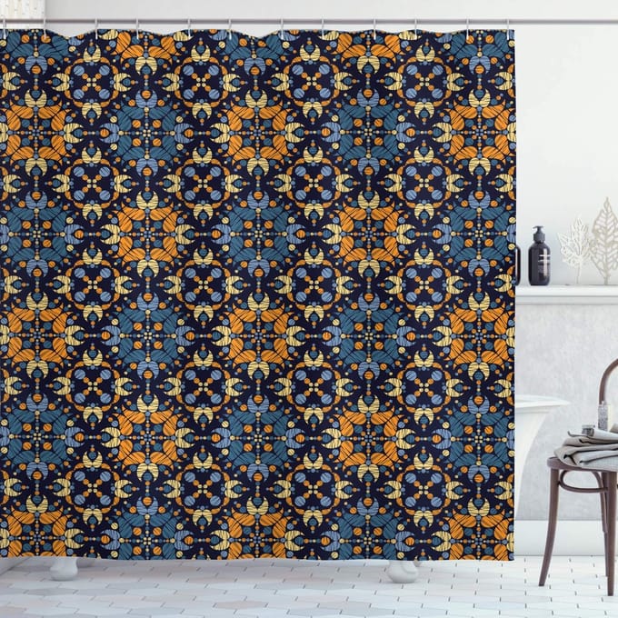 ABAKUHAUS Abstract douchegordijn – Boheemse Indigo, 175x240 cm