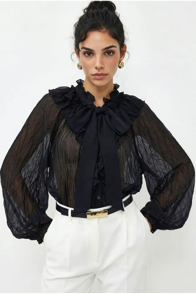 Knoopsluiting Crepe Blouse met Strikdetail