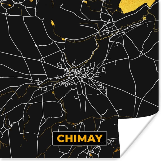 Poster Chimay - Stadskaart - Goud - Kaart - Plattegrond - 30x30 cm