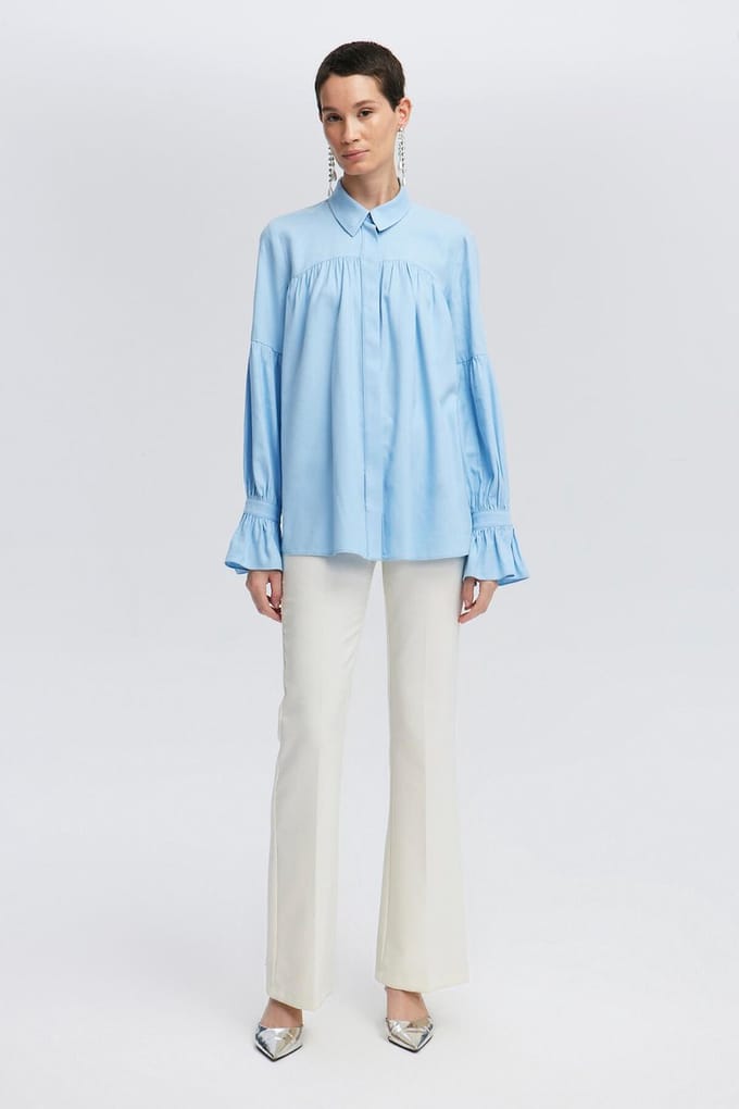 Touché Privé - Blouse met rimpeldetails - Lichtblauw - Dames