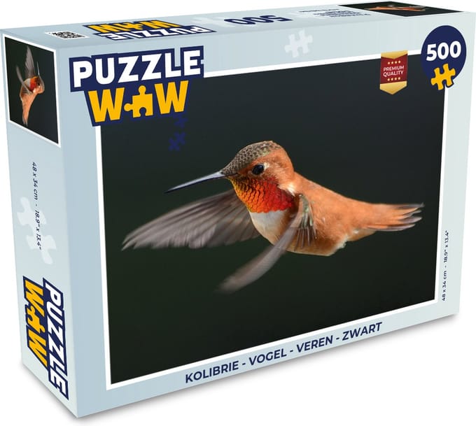 Puzzel Kolibrie - Vogel - Veren - Zwart - Legpuzzel - Puzzel 500 stukjes