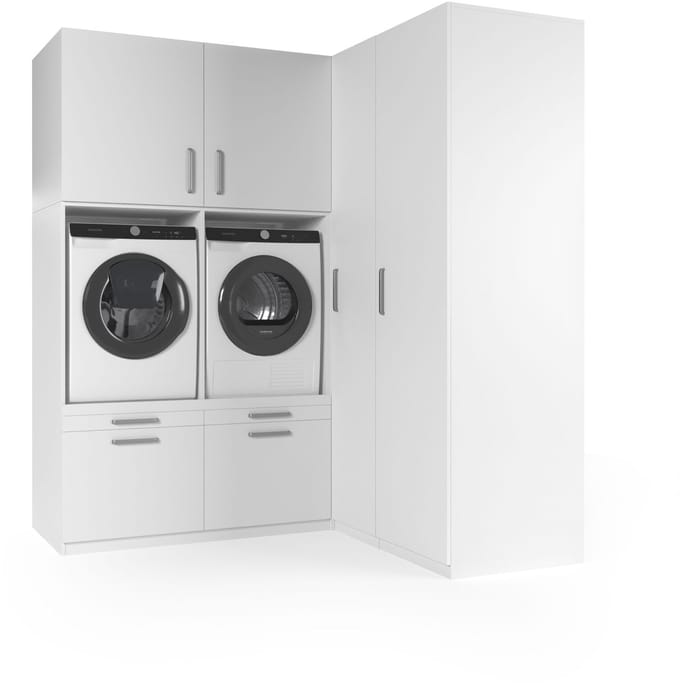 Wasophoogte® Wasmachine Kast Milan - Wasmachine verhoger - Wasmachine ombouw - 700(D)*2030(B)*2350(H) mm - Wit