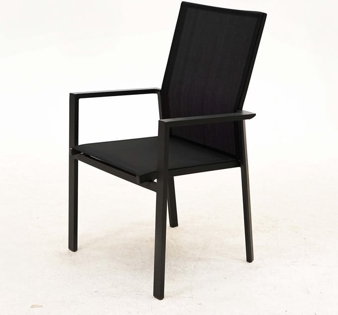 Tuinstoel Delia hoge rug alu text. zwart