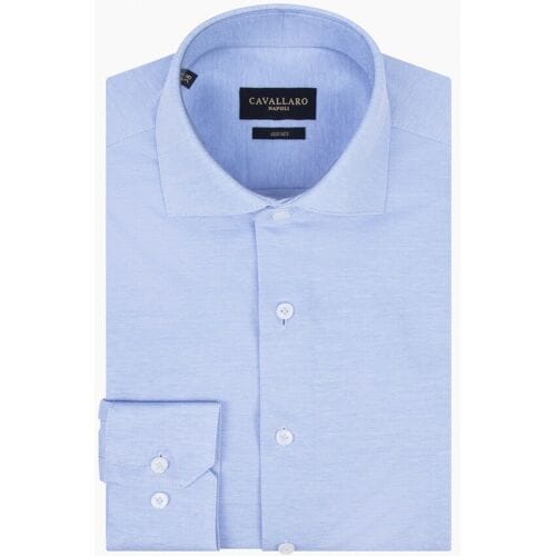 Cavallaro Napoli Overhemd Uni Pique Comfortable Stretch Licht Blauw / male