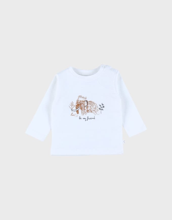 Noukie's T-shirt Jongens LS wit mammoet - Maat 62