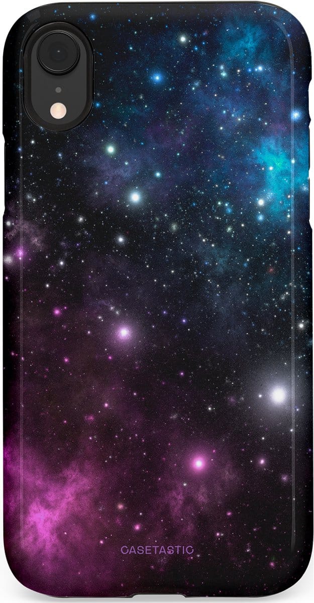 Casetastic hoesje geschikt voor Apple iPhone XR - Dubbellaagse bescherming - Nebula gloed - Fashion Case - Zwart Donkerblauw