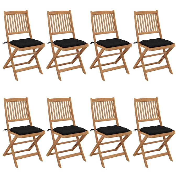 vidaXL - Inklapbare - stoelen - 8 - st - met - kussens - massief - acaciahout