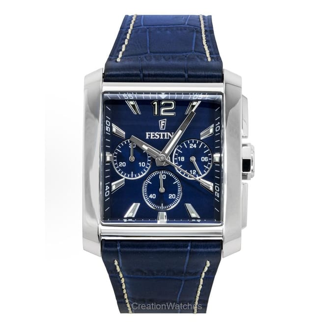 Festina heren chronograaf leder band blauwe wijzerplaat