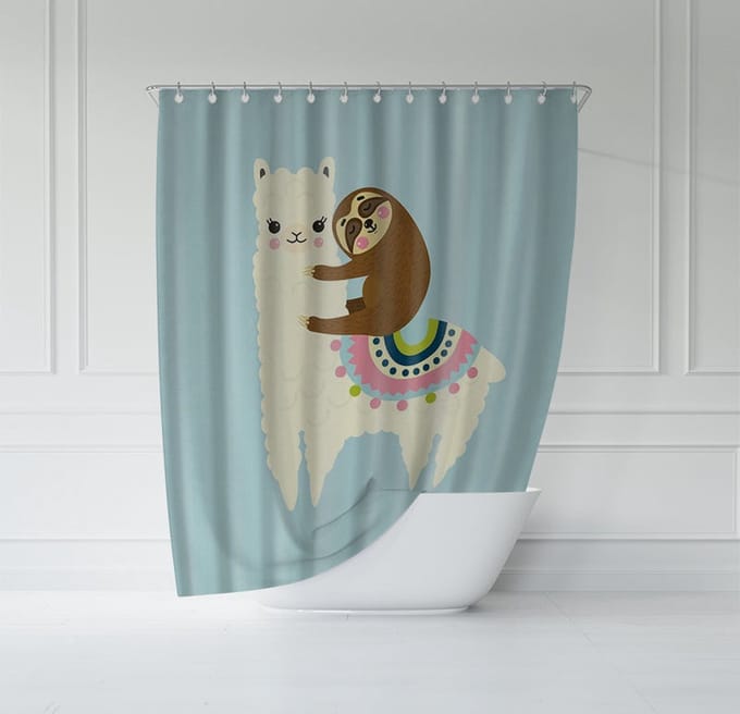ATTREZZO® Douchegordijn Lama en Luiaard - 150x180 cm