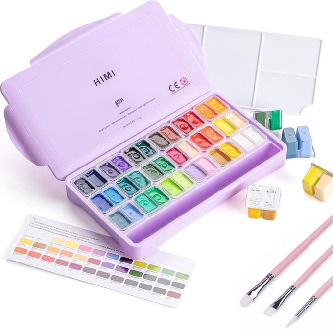 HIMI - Gouache - Twin split cups - set van 36 kleuren - 12g - 3 penselen - Lila