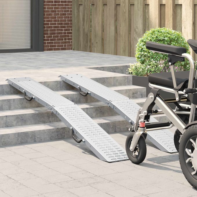 Opvouwbare Oprit 200 kg Draagvermogen per Oprit Set van 2 Zilver 186 x 23 x 4,5 cm