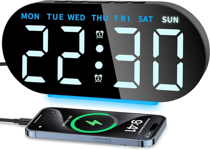 Digitale Wekker met Groot LED-Display en Dual Alarm - Regelbare Helderheid Nachtlampje USB-poort