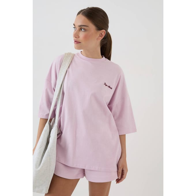 Dames Dsgn Studio Script Geborduurd Oversized T-shirt | Light Pink | Maat: XS