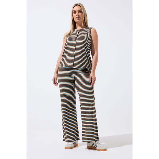 Limited Collection Yours Bruine Gestreepte Broek Met Wijde Pijpensize 48