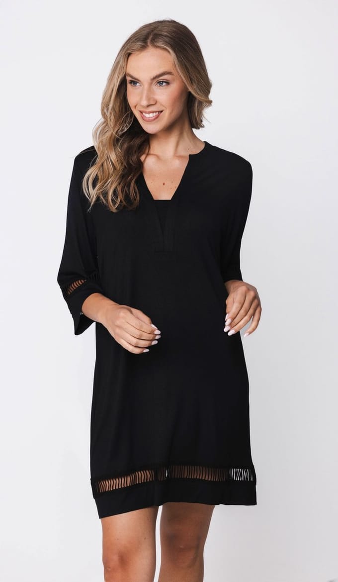 Pastunette Premium - Jurk - Ivory Shore - Viscose - Zwart - Maat 46