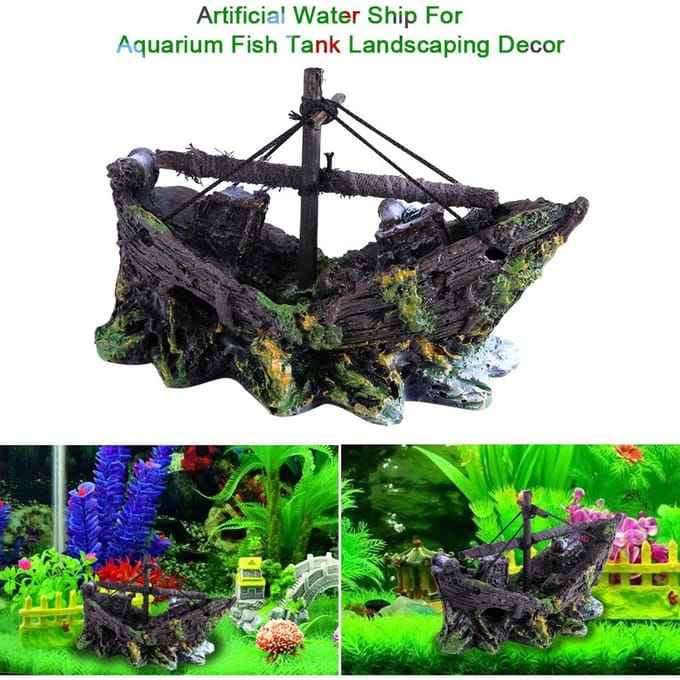 Kunsthars Water Aquarium Ornament Boot Aquarium Vis Tank Landschaps Decor black
