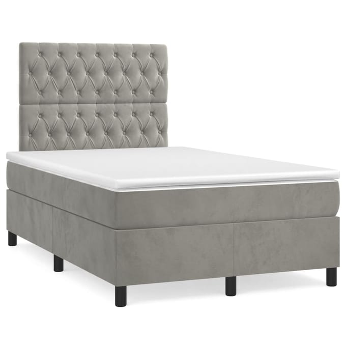 vidaXL - Boxspring - met - matras - en - LED - fluweel - lichtgrijs - 120x190 - cm