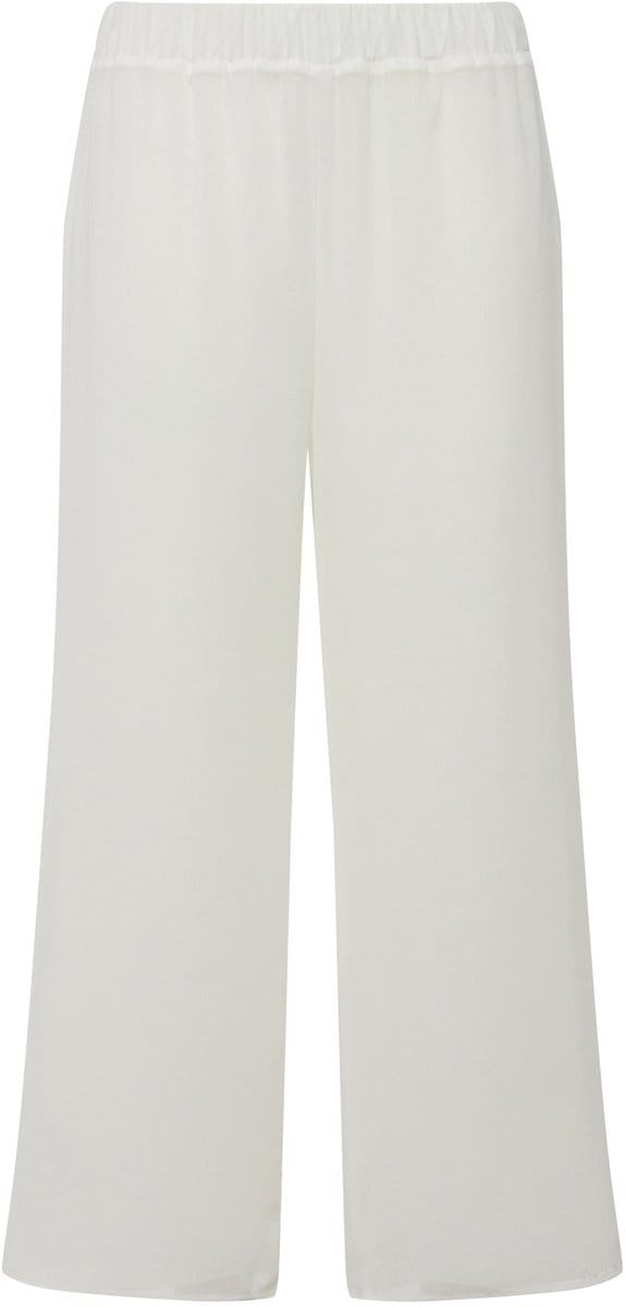Ulla Popken - Dames - Chiffonbroek dubbellaags wijde pijp elastische tailleband - Off-white - Maat 46+