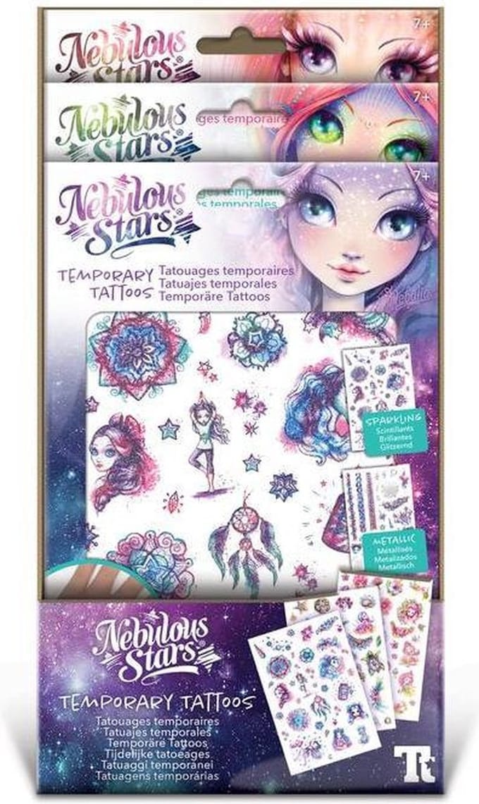 Nebulous Stars tijdelijke tattoos glitter glow kindertattoos.
