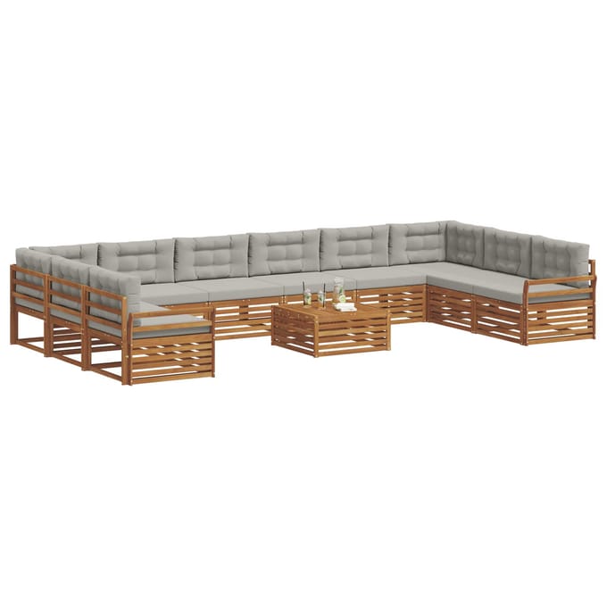 vidaXL - Sofa-Sets - 11 - st - Natuurlijk - en - Licht - Grijs - Massief - Acacia - Hout