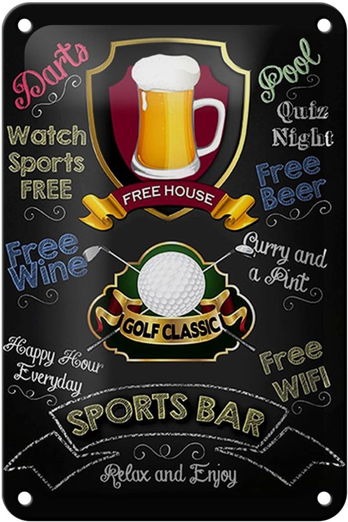 Blechschild Spruch 12x18cm sports bar Golf relax and enjoy