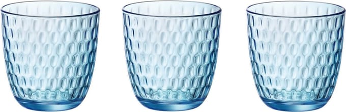 Bormioli Rocco Waterglas/drinkglas - 4x stuks - blauw transparant met relief - 290 ml