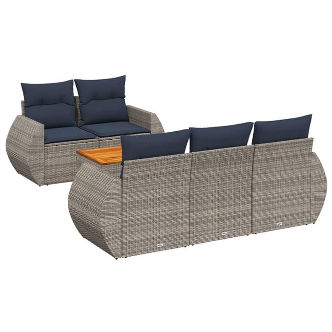 vidaXL - 6-delige - tuinbankset - met - kussens, - grijs - polyrotan