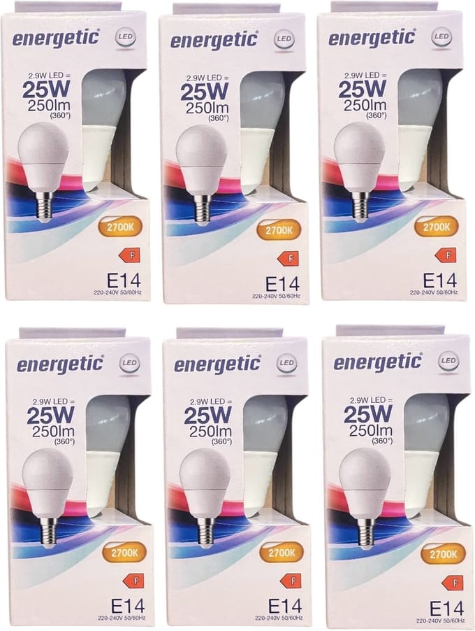 6 x Energetic Led Lamp E 14 Bol Warm Wit 2,9 w (25w)