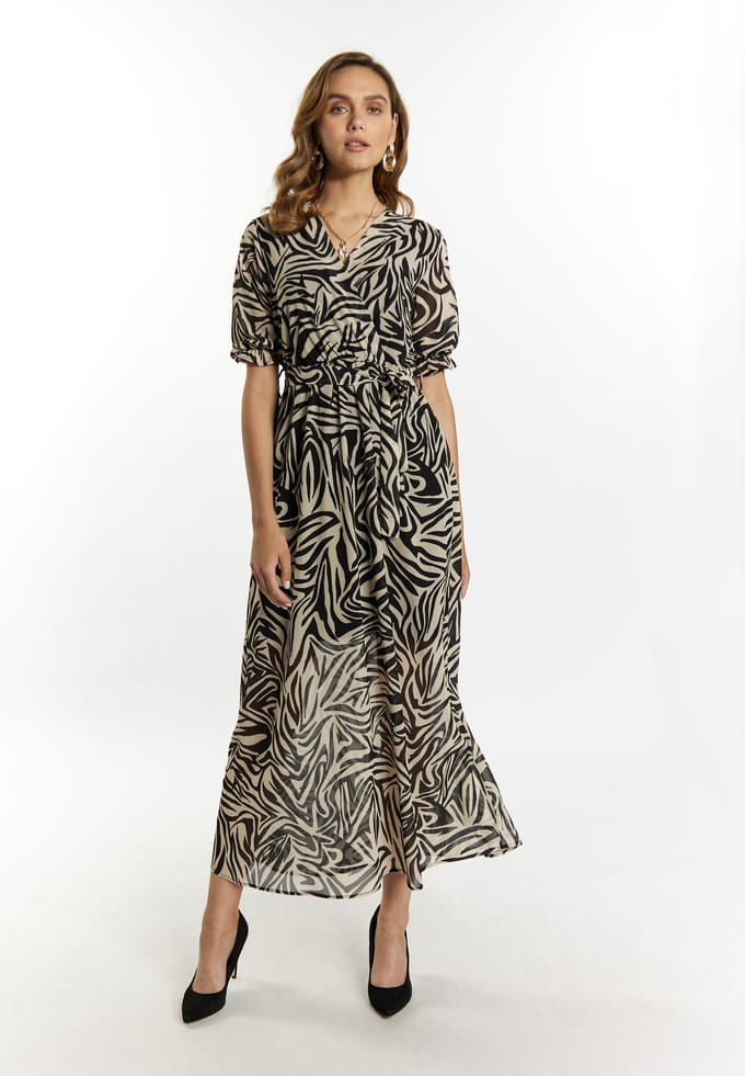 Faina Maxi-jurk met zebraprint Dames beige/ zwart