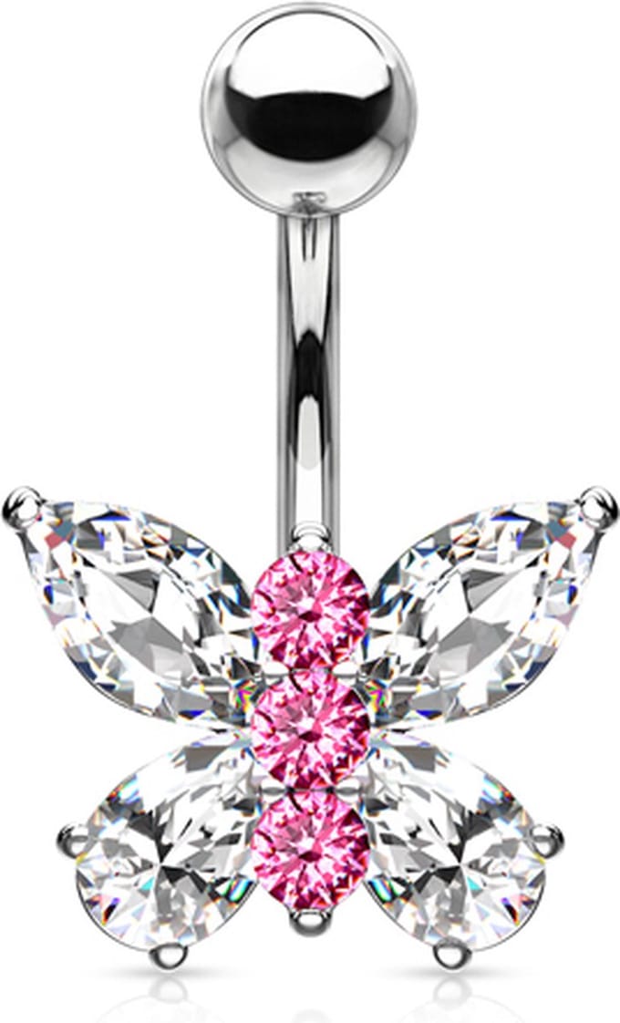 Piercing vlinder - wit/roze - LMPiercings