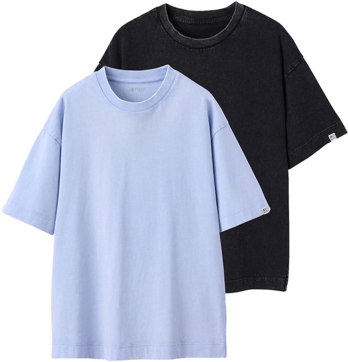 Jonen Set van 2 effen t-shirts met een gewassen effect JONEN