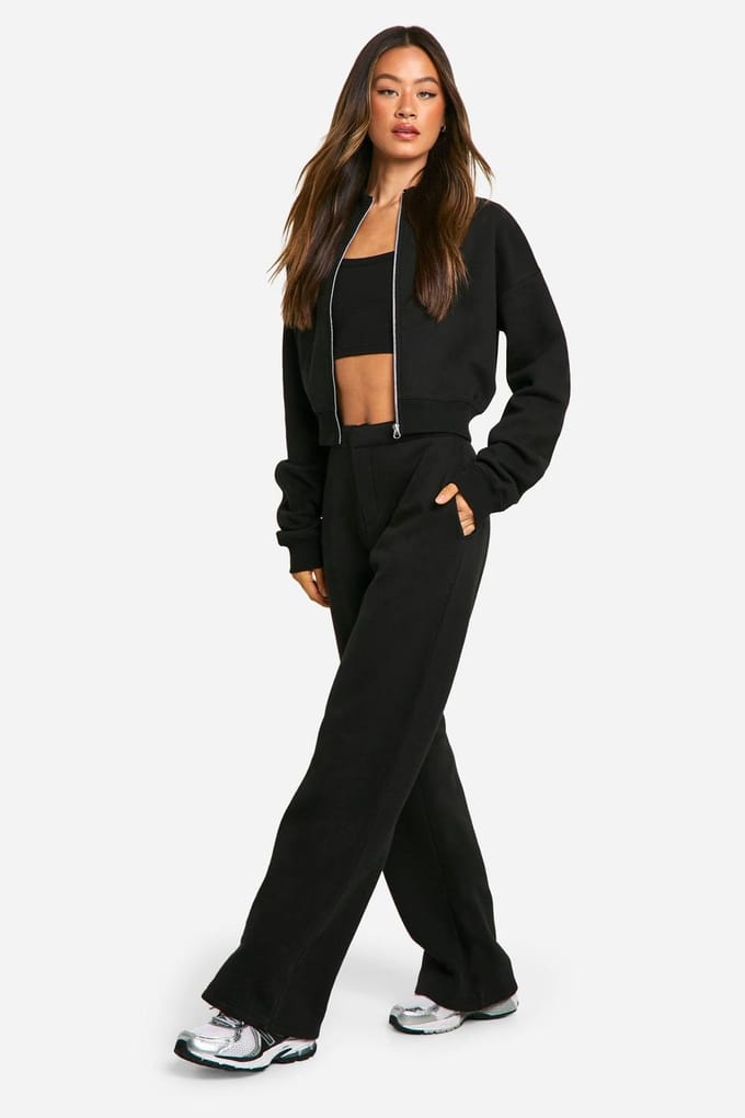 boohoo Dames Hoog 3-delig bomber trainingspak | Black | Maat: 18