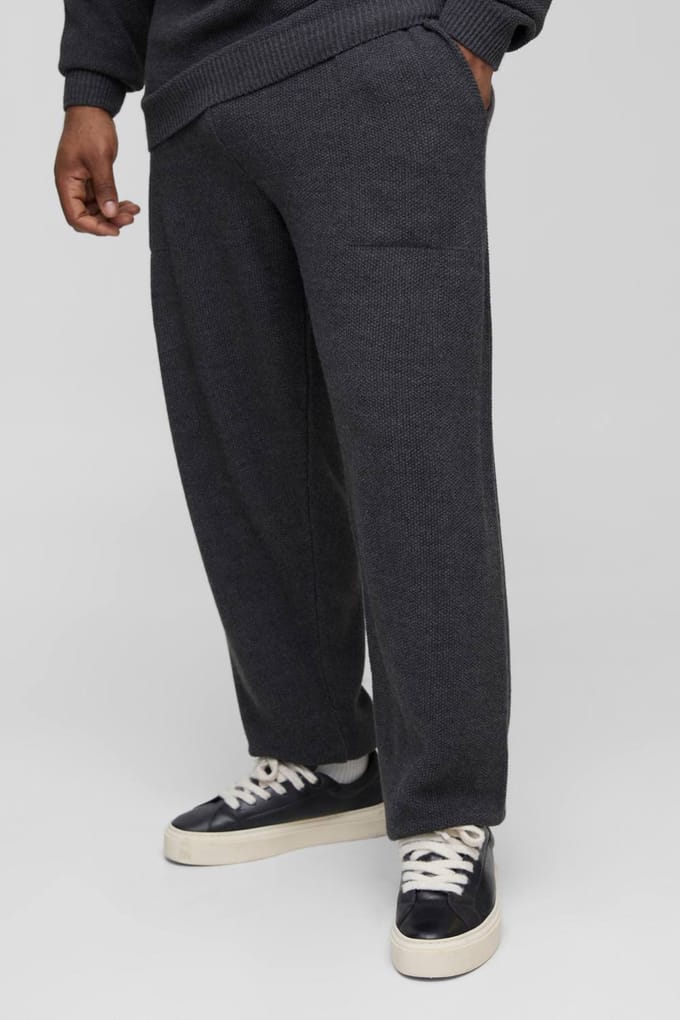 Plus Relaxed Fit Knitted Sweat Tracksuit | Charcoal | Size 2XL