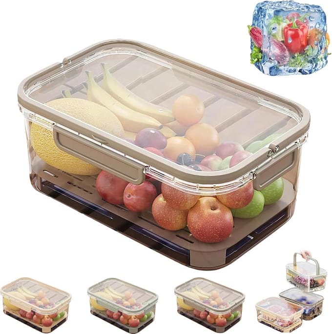 Bewaardoos met IJszak - Koelbox Snackcontainer - Buiteneten Koelen - Dubbele Laag - 18 liter - Bruin