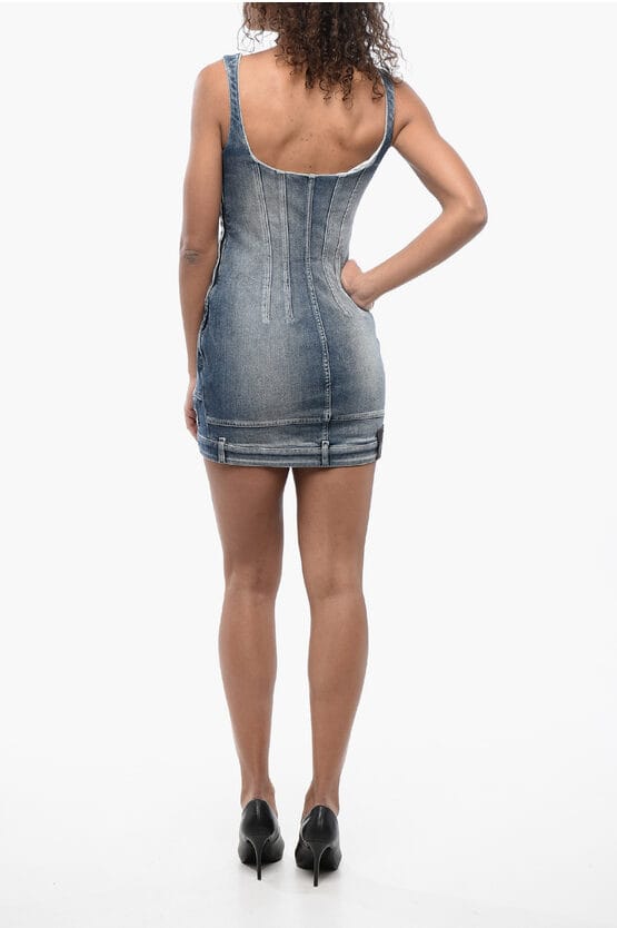 Denim mini-jurk met sweetheart-halslijn in blauw