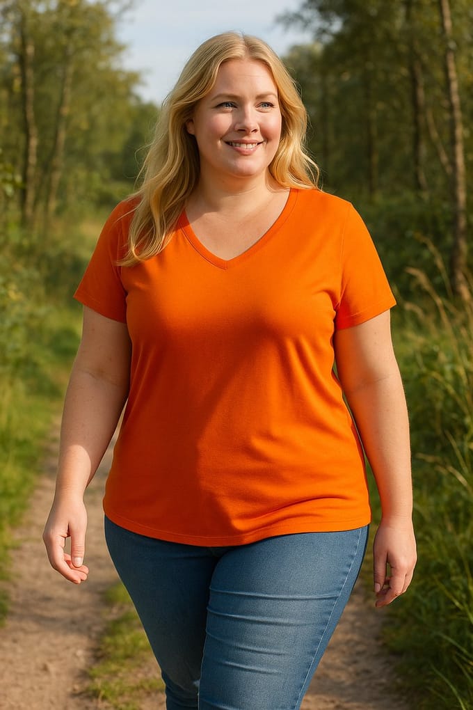 Dames Grote Maten V-Hals Basic Kortemouw T-Shirt 4XL, Oranje