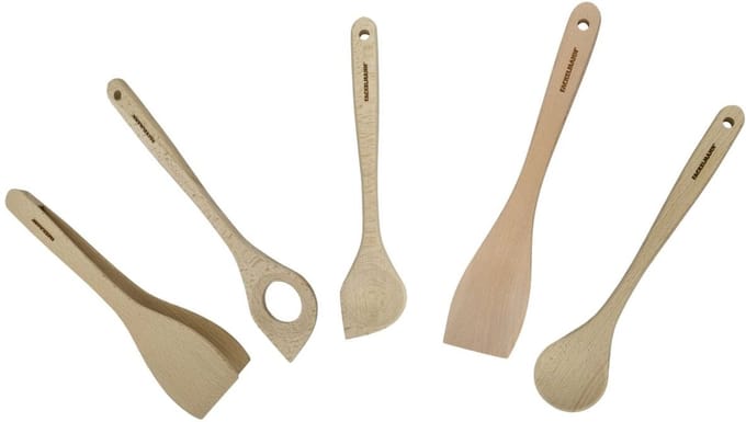 Set van tang, spatel en lepels van FSC-hout Fackelmann Nature
