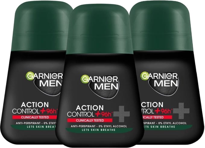 Garnier Men Deodorant Roll On Action Control+ 96h - Anti-Perspirant Deodorant Roller - 3 X 50ml - Deodorant Man