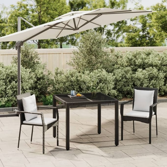 vidaXL - 3-delige - Tuinset - met - kussens - poly - rattan - zwart