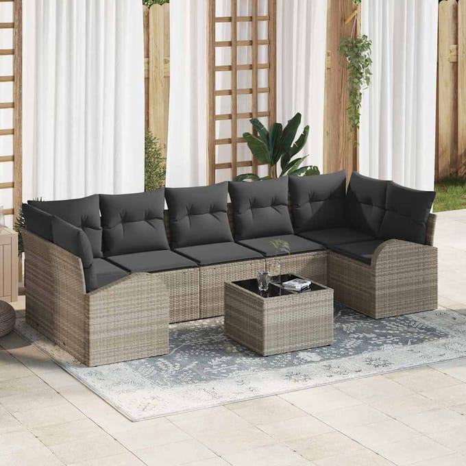 vidaXL - Tuinbank - Set - 8 - st - Lichtgrijs - poly - rattan